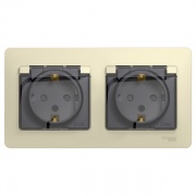 Розетка двойная с заземлением со шторками в сборе IP44 SE Glossa, бежевый