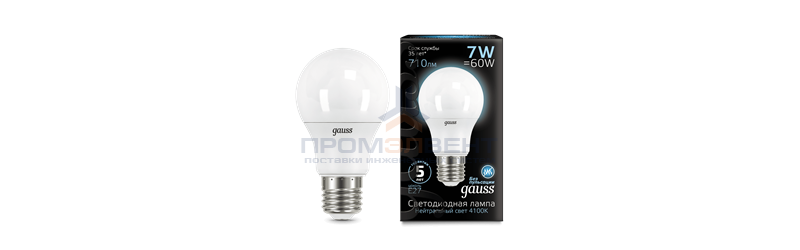Лампа Gauss A60 7W 710lm 4100K E27 LED 1/10/50